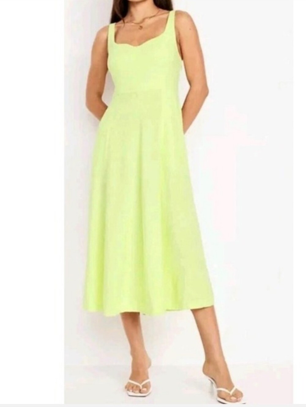 Old Navy Pale Green Linen Blend Sweetheart Neck Smocked Midi Dress Size XL